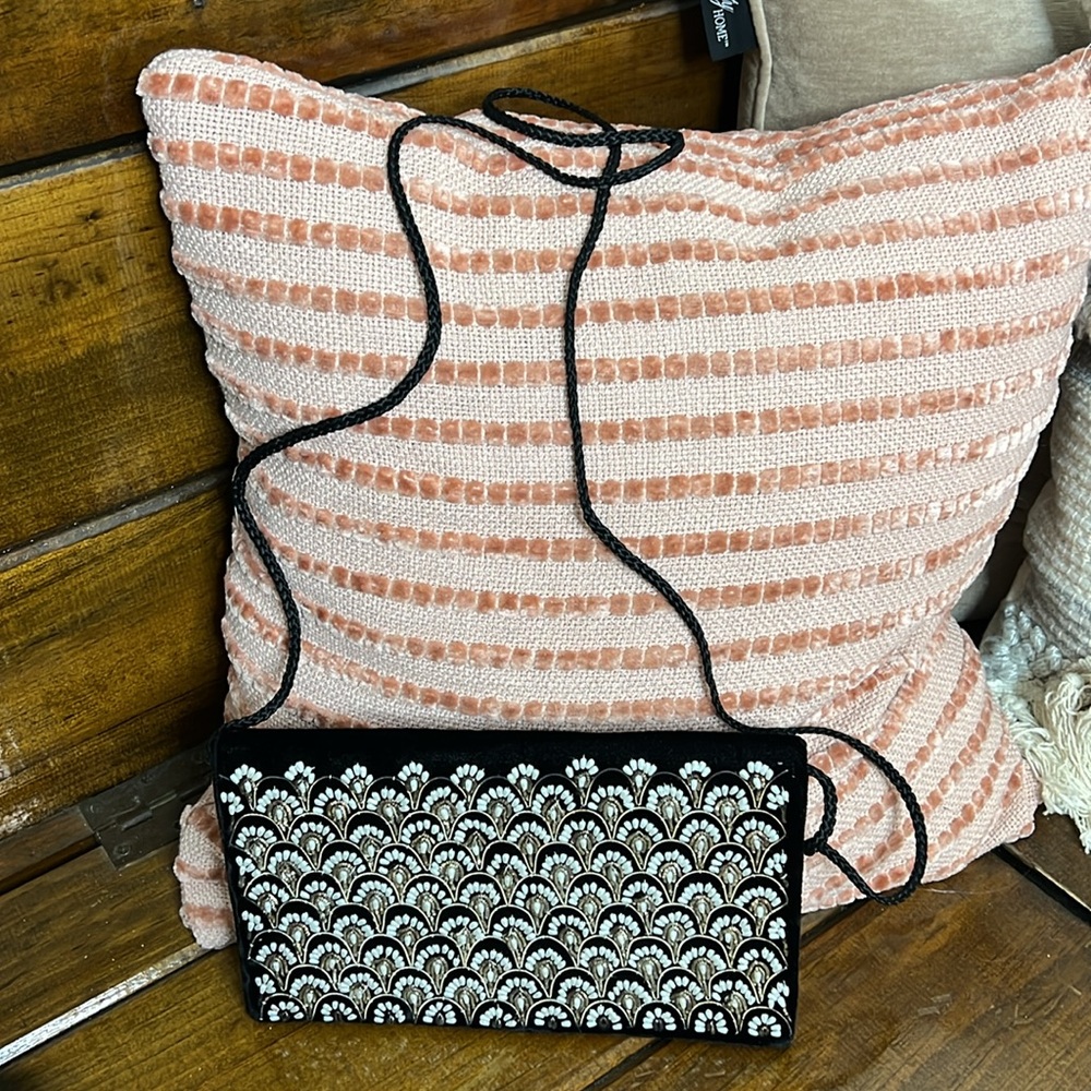 Vintage Black Velvet Beaded Evening‎ Bag- OS